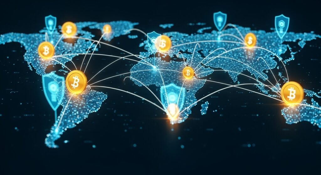 추적이 불가능한 테더(USDT) 전송망이 전 세계 블록체인 노드로 퍼져나가는 모습.