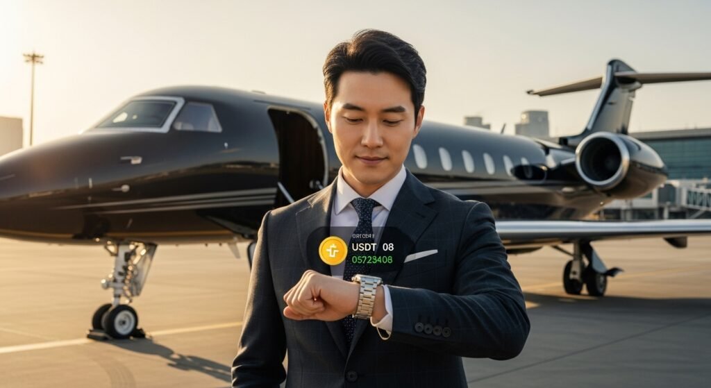 테더 정산을 통해 자산 증명 리스크를 해결하고 여유롭게 여행을 즐기는 투자자.